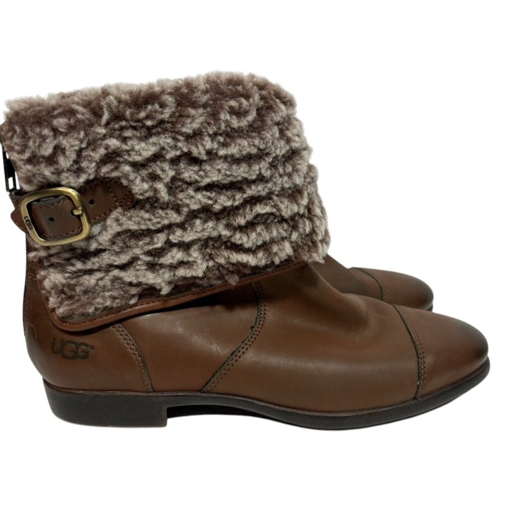 Ugg Australia Inez Ankle Booties Womens Size 7 Brown Cuffed Leather Boots